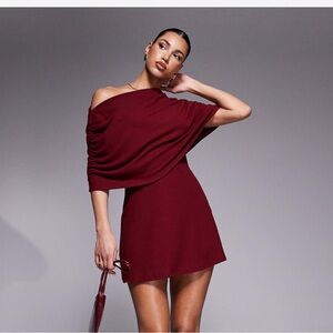 ASOS Design off shoulder cape overlay mini dress